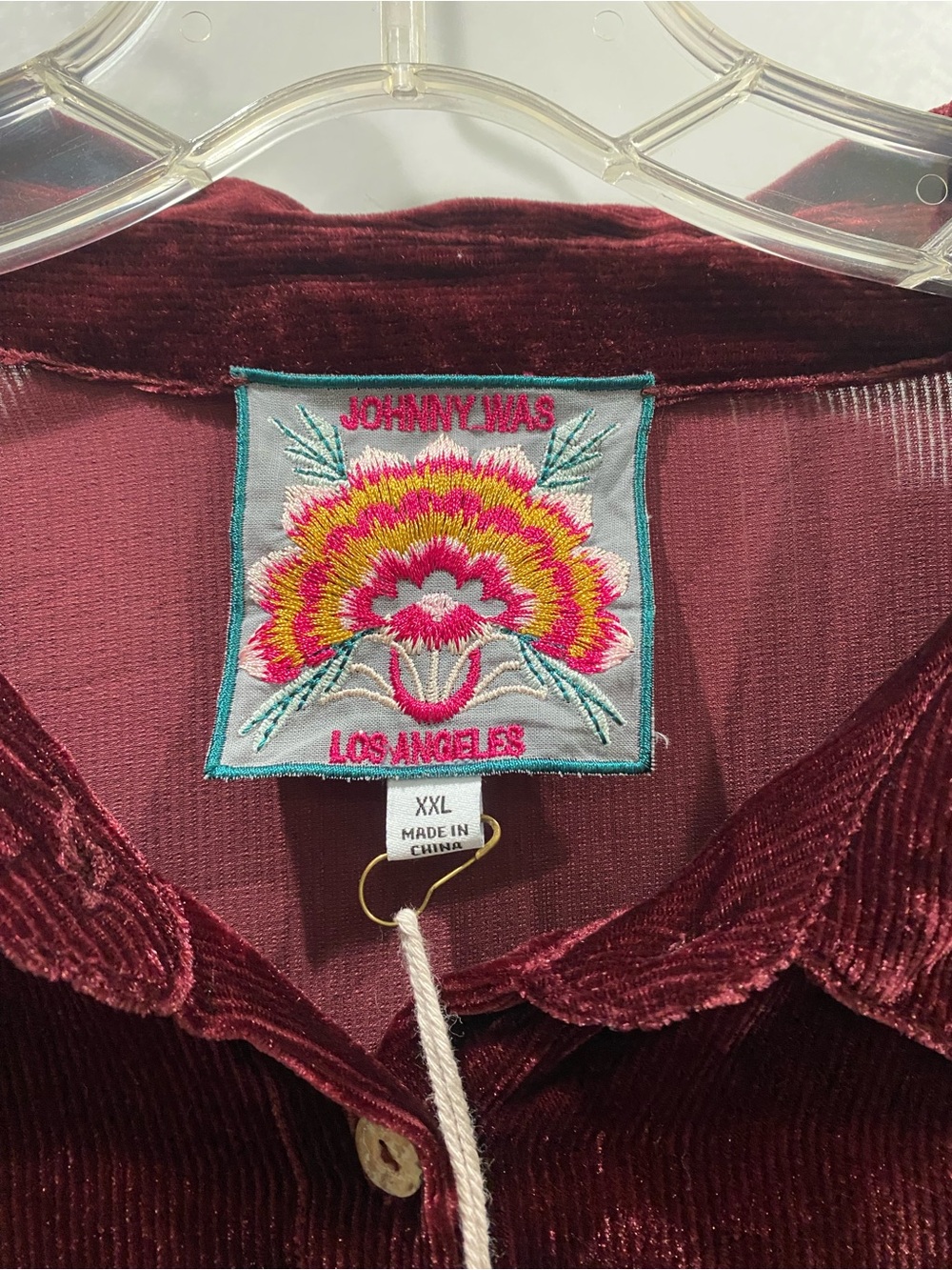 Johnny Was Velvet Button-Front Elegant Tunic Top in Deep Burgundy - Picture 2 of 4